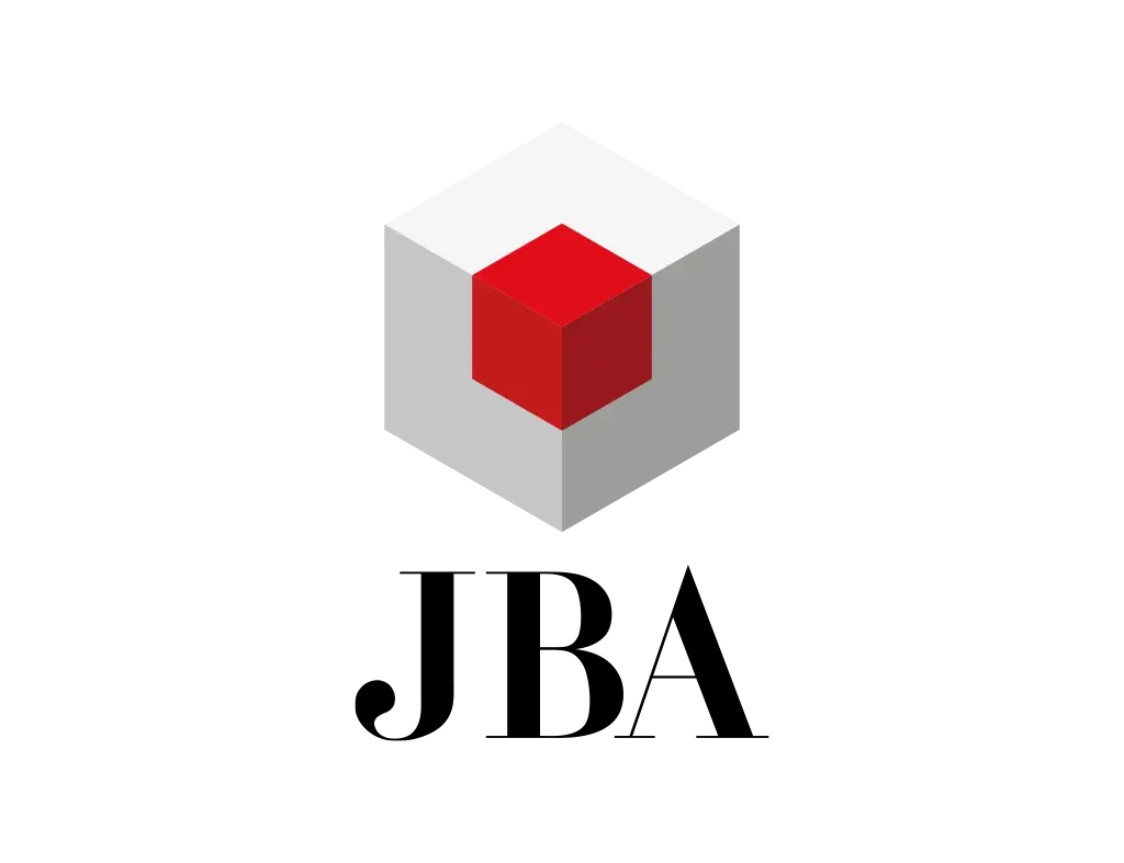 The JBA logo represents the company's identity well, featuring a red cube inside a grey cube, symbolizing blockchain technology. The design also resembles the Japanese flag, aligning with the company's cultural and operational roots.