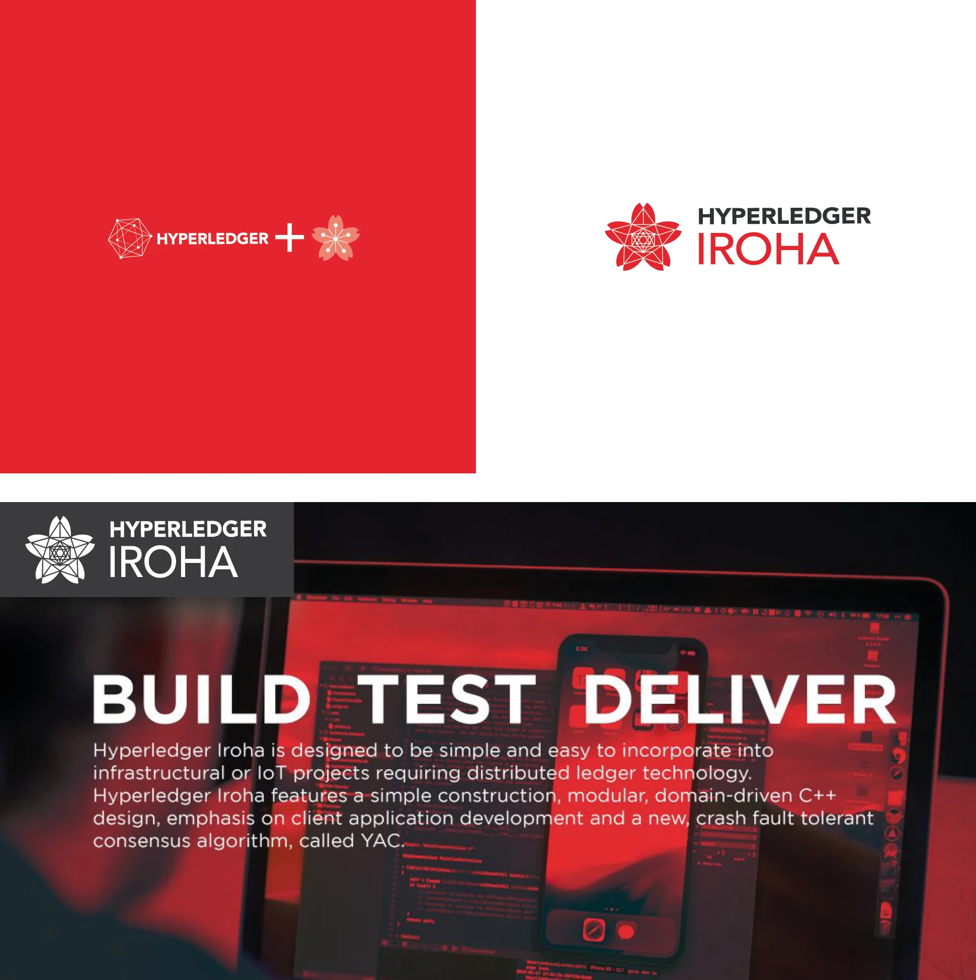Hyperledger Iroha branding - A red sakura and Hyperledger logo mark made by combining both elements together
